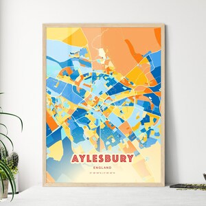 Carte artistique des couleurs côtières d'Aylesbury en Angleterre, carte de la ville d'Aylesbury en Angleterre - affiche personnalisable ou téléchargement numérique