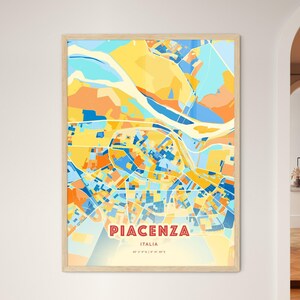 Carte artistique de couleurs côtières de Plaisance Italie, carte de la ville de Plaisance Italie, impression poster personnalisable ou téléchargement numérique