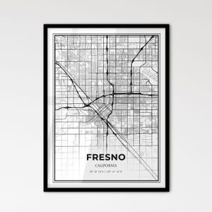 Fresno Kalifornien - Stadtplan im Skandinavischen Stil für modernes Wohndekor - Schwarz-Weiß-Poster