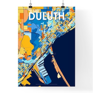 Mapa artístico de Duluth, Minnesota: póster decorativo vibrante, idea de regalo única para el hogar, perfecto para personalizar o decorar la pared.