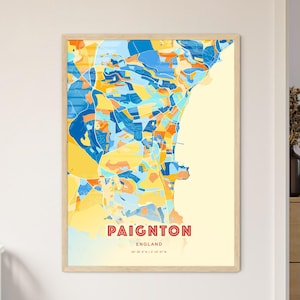 Carte artistique de couleurs côtières de Paignton en Angleterre, carte de la ville de Paignton en Angleterre - affiche personnalisable ou téléchargement numérique
