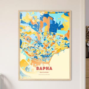 Carte artistique couleurs côtières de Varna, Bulgarie, carte de la ville de арна ария - affiche personnalisable ou téléchargement numérique