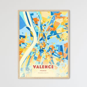 Carte artistique de Valence France couleurs côtières Carte de la ville de Valence France - affiche personnalisable ou téléchargement numérique