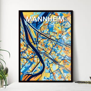 Poster carte artistique de Mannheim, Allemagne - Décoration murale vibrante pour des cadeaux uniques | Décoration d'intérieur, parfaite pour n'importe quel espace !