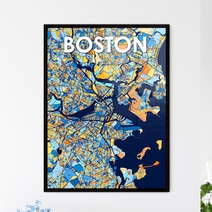Póster de mapa artístico colorido de Boston, Massachusetts: decoración de pared única para el hogar, ¡idea de regalo personalizable perfecta!