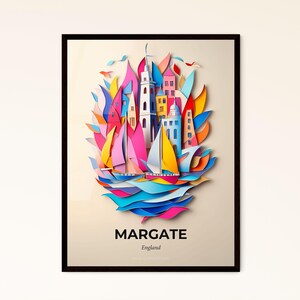 Vivid Margate, England - Scherenschnitt einer Stadt mit Segelboot – Fine Art Print, personalisierbar