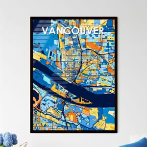 Affiche de carte artistique de Vancouver Washington - Décoration murale unique et vibrante | Cadeau personnalisable pour un style d'intérieur de maison !