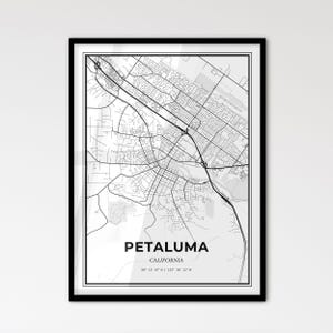 Petaluma, California: Mapa de la ciudad de estilo escandinavo para una decoración moderna del hogar