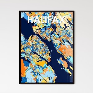 Affiche de la carte d'Halifax - oeuvres d'art colorées uniques pour votre maison, cadeau personnalisable parfait | Superbe décoration murale !