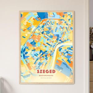 Carte artistique des couleurs côtières de Szeged Hongrie, carte de la ville de Szeged Magyarország - affiche personnalisable ou téléchargement numérique