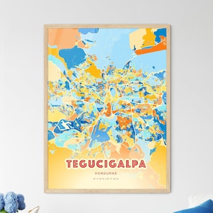 Mapa artístico de la costa de Tegucigalpa, Honduras. Mapa de la ciudad de Tegucigalpa, Honduras. Impresión de póster personalizable, enmarcada o en dibond de aluminio.