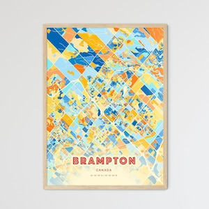 Custom Brampton Map, Brampton Decor Gift, Fine Art City Map, Coastal Colors Poster Print, Vibrant Home Wall Art, Birthday Present Option