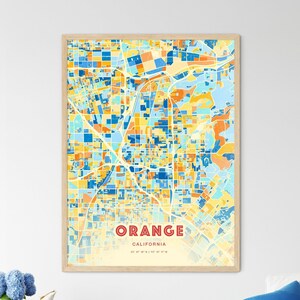 Orange Stadt Karte von Kalifornien, Küstenfarben, Orange Stadt Karte, gerahmt oder Aluminium Dibond