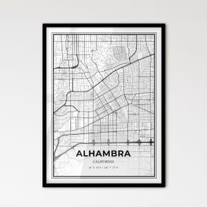Alhambra, California: Mapa de la ciudad de estilo escandinavo para una decoración moderna del hogar