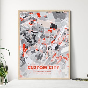 Mappa della città personalizzata MODERN GREY Poster creativo bicolore della città natale