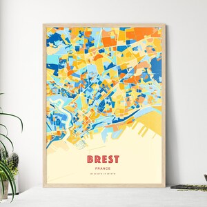 Brest Frankreich Küstenfarben Kunstkarte, Brest Frankreich Stadtplan - Personalisierbarer Posterdruck oder digitaler Download