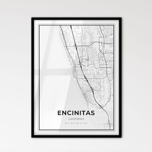 Encinitas, California: Mapa de la ciudad de estilo escandinavo para una decoración moderna del hogar