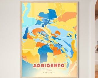 Colorful AGRIGENTO ITALY Blue Orange Fine Art Print, Agrigento Italia City Map, a perfect gift.