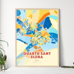 Carte artistique de Quartu Sant Elena, Italie, couleurs côtières, carte de la ville de Quartu Sant Elena, Italie - affiche personnalisable ou téléchargement numérique