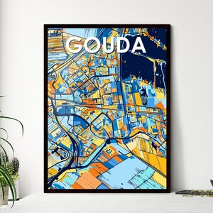 Carte artistique des Pays-Bas de Gouda - Poster de décoration murale vibrante | Cadeau unique pour la maison et le bureau | Amateurs de décoration d'intérieur !