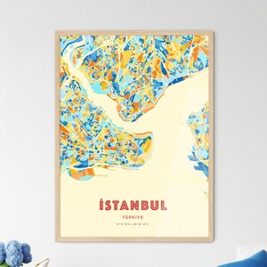 Carte artistique couleurs côtières d'Istanbul Turquie, carte de la ville d'Istanbul Turquie - affiche personnalisable ou téléchargement numérique