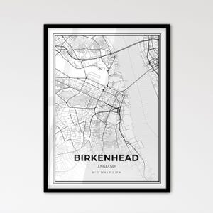 Birkenhead Inglaterra - Mapa da cidade em estilo escandinavo para decoração de casa moderna