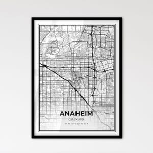 Anaheim California - Stadtplan im skandinavischen Stil für das moderne Wohndekor - schwarz weiß Poster