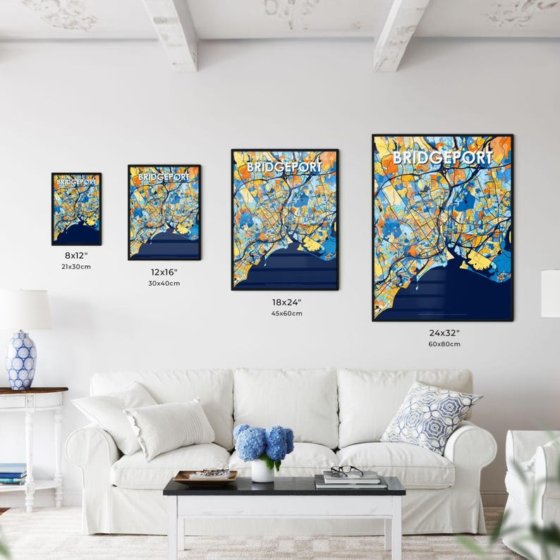 Vibrant Bridgeport Connecticut Art Map Poster Unique Wall Decor