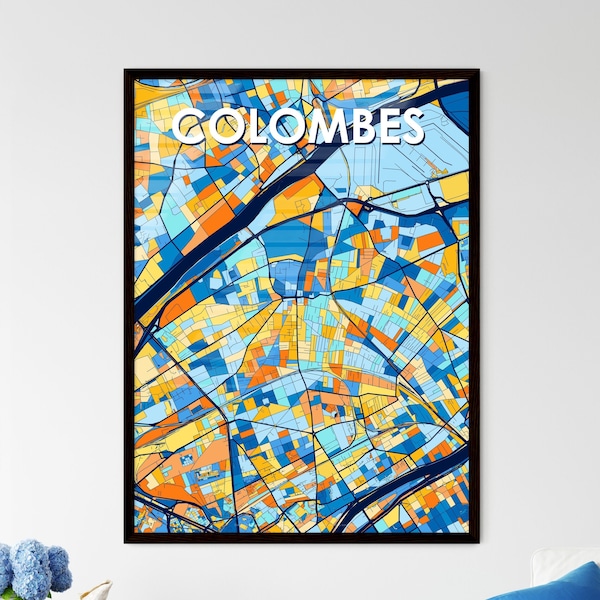 COLOMBES FRANCE Affiche de carte artistique colorée et vibrante - Cadeau parfait pour un mariage, une pendaison de crémaillère ou pour vous-même