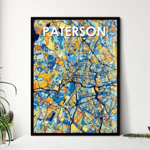 Póster de mapa artístico de Paterson, Nueva Jersey: decoración de pared única / regalo personalizable para amantes de la decoración del hogar.