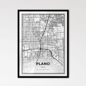 Plano Texas - Plan de la ville de style scandinave pour une décoration intérieure moderne - Poster en noir et blanc
