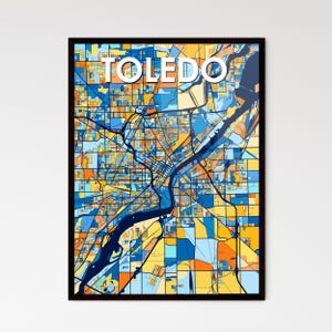 Toledo Ohio Kunst Karte Poster - Lebendiges Buntes Wanddekor | Einzigartiges Geschenk für Home Interior Design Liebhaber