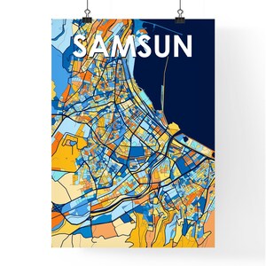 Carte artistique de Samsun, Turquie - Décoration murale unique | Cadeau parfait pour la maison, le bureau ou des occasions spéciales !