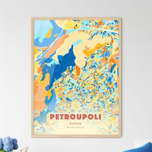 Carte artistique de Petroupoli Grèce couleurs côtières Petroupoli Ελλαδα plan de la ville - affiche personnalisable ou téléchargement numérique