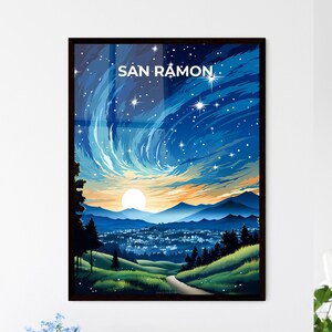 San Ramon, Kalifornien, eine Landschaft mit Stadt und Sternen – Travel Skylines Collection | Personalisierbar