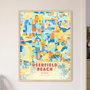 Mappa artistica dei colori costieri di Deerfield Beach, Florida Mappa della città di Deerfield Beach, Stati Uniti, un regalo perfetto.