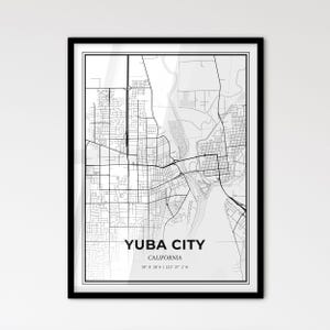 Yuba City, Californie - Plan de la ville de style scandinave pour une décoration intérieure moderne