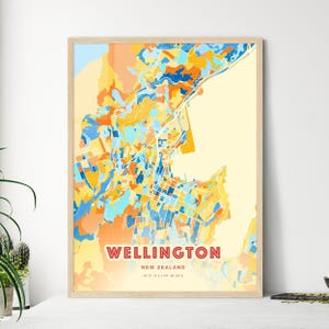 Mapa de arte com cores costeiras de Wellington, Nova Zelândia, mapa da cidade de Wellington, Nova Zelândia - pôster personalizável, impressão ou download digital