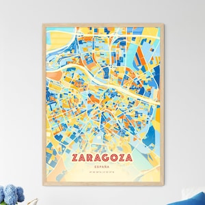 Carte artistique couleurs côtières de Saragosse en Espagne, carte de la ville de Saragosse en Espagne - affiche personnalisable ou téléchargement numérique