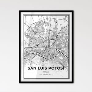 San Luis Potosí Mexiko - Stadtplan im skandinavischen Stil für die moderne Dekoration - schwarz-weiß Poster