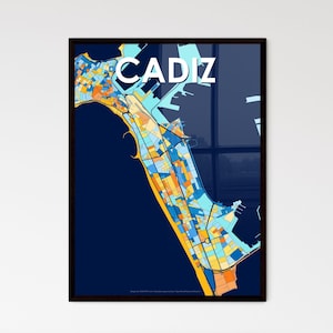 Carte artistique de Cadix, Espagne - Décoration murale unique et personnalisable | Le cadeau parfait pour une décoration d'intérieur !