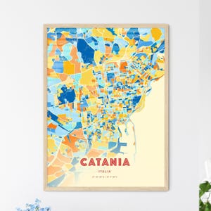 Catania Italien Küstenfarben Kunstkarte, Catania Italia Karte - Personalisierbarer Posterdruck oder digitaler Download