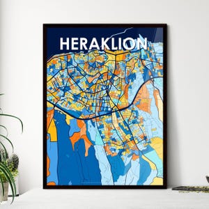 Heraklion Griechenland Kunst Map Poster | Lebendiges Wanddekor für einzigartige Innenräume | Perfekte Geschenkidee!