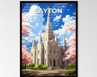 Layton, Utah, A Poster of a lively and colourful cityscape. Customisable travel art print, a memorable gift.