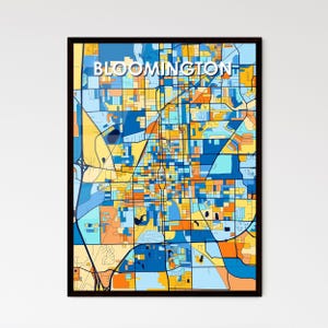 Bloomington Illinois Custom Art Map Poster - Einzigartiges, farbenfrohes Wohndekor | Personalisierbares Geschenk für jeden Anlass!