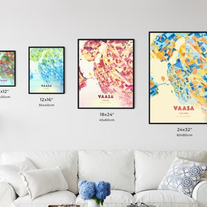 Colorful VAASA FINLAND Blue Orange Fine Art Print, Vaasa Finland City Map, a perfect gift. image 6