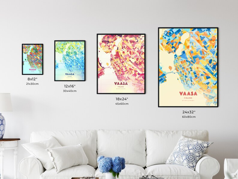 Colorful VAASA FINLAND Blue Orange Fine Art Print, Vaasa Finland City Map, a perfect gift. image 6