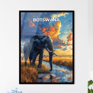 Botswana Africa Vibrant Painting Elephant Marsh Artwork – Destinazioni di viaggio / Personalizzabile