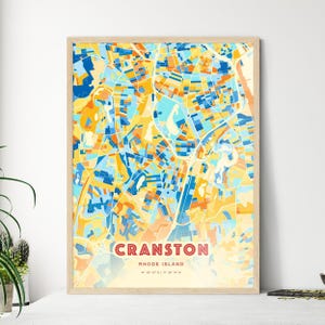 Carte artistique de couleurs côtières de Cranston Rhode Island, affiche de ville natale créative bicolore de Cranston Usa, également en téléchargement numérique