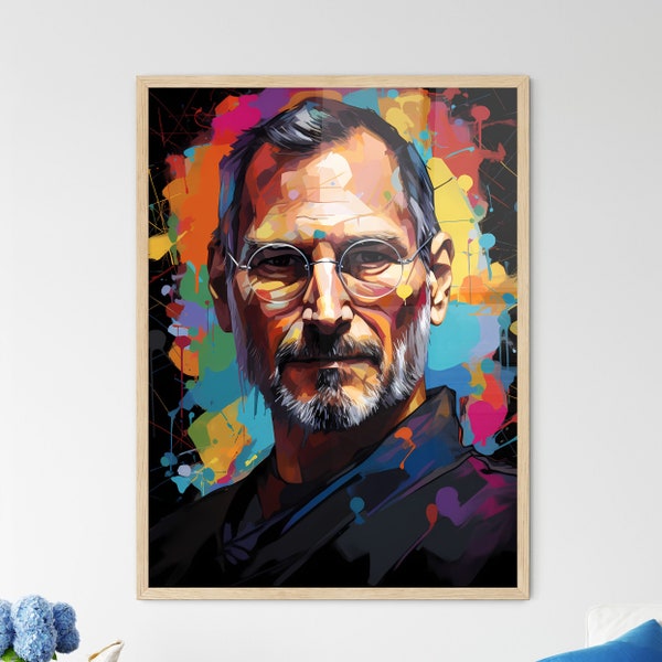 Steve Jobs - A Man With Glasses And Beard, Vibrant Colorful Painting | AI Art High-Resolution Print